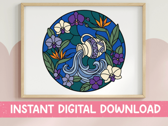 Aquarius Stained Glass Floral SVG PNG for T-Shirt Designs