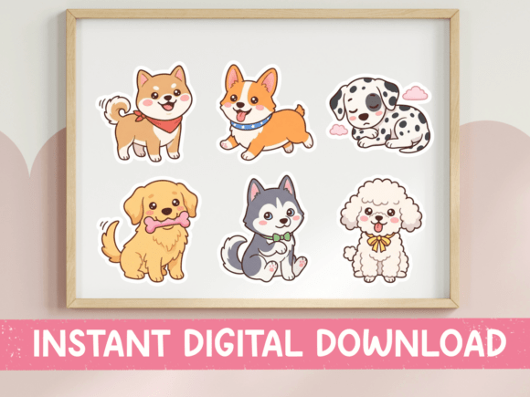 Cute Dog Breed Sticker Sheet Print for T-Shirt Designs