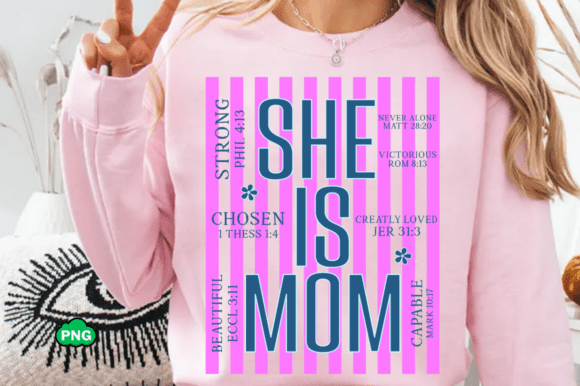 Reviewing She is Mom Png, Striped Floral SVG